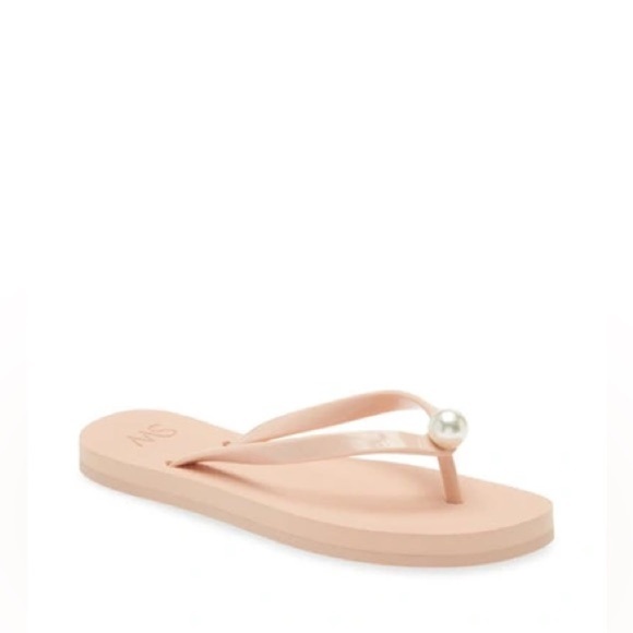 STUART WEITZMAN womens Imitation Pearl Flip Flop In Poudre w/ pearl accent sz 7 - Picture 1 of 6